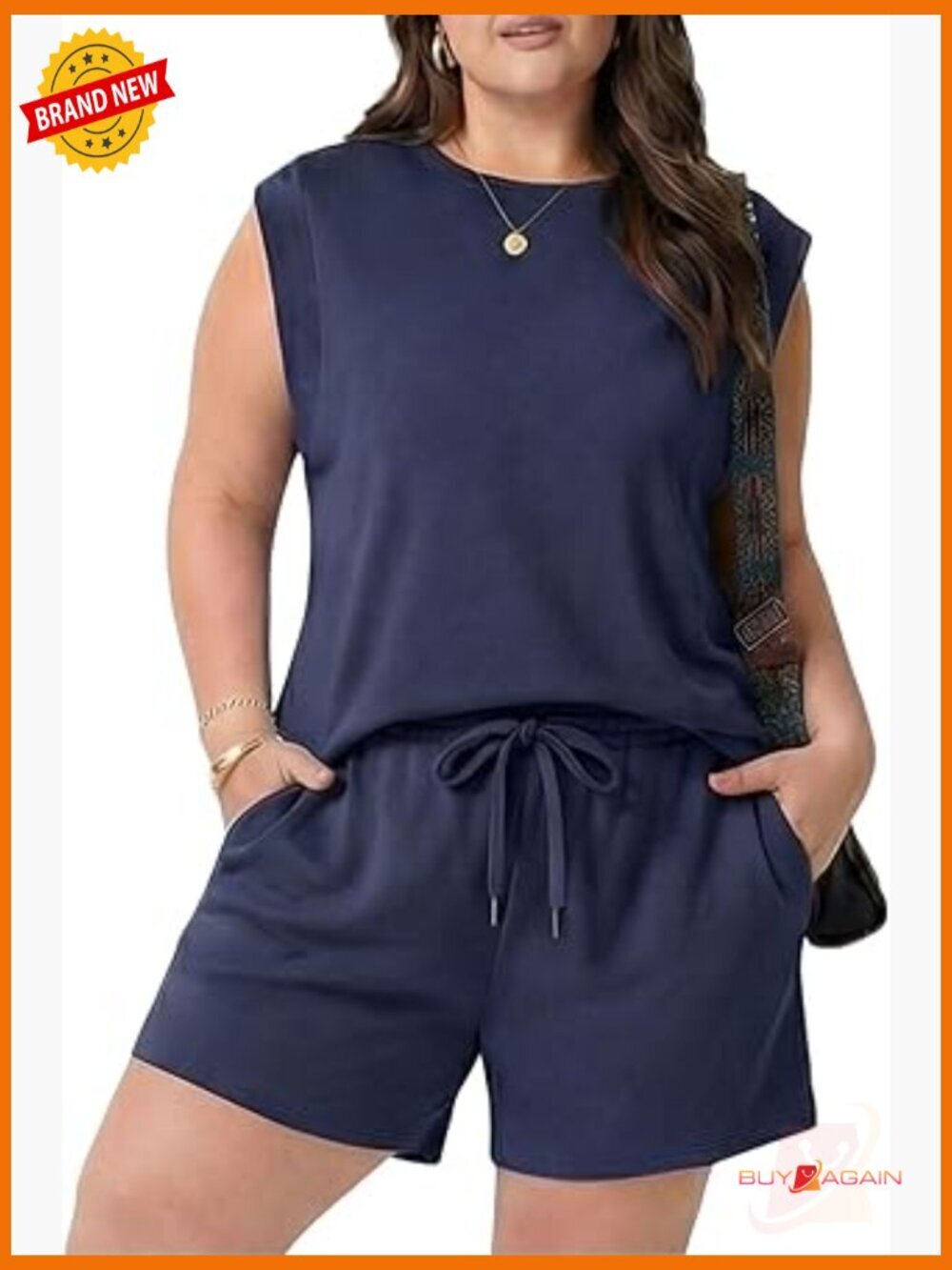 Plus Size 2 Piece Short Set with Pockets Drawstring Waist
